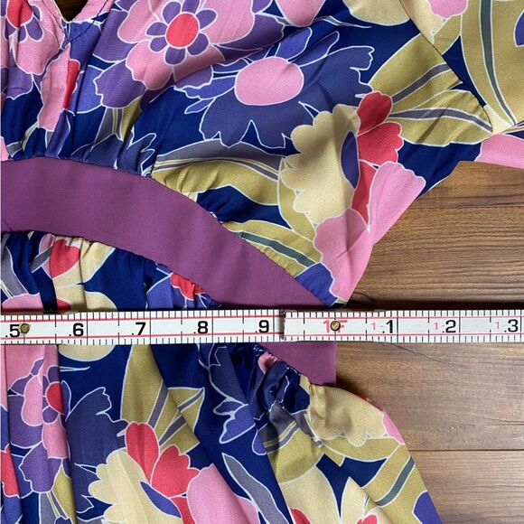 Unique Vintage Navy Purple 70s Style Long Sleeve Maxi Dress Spring Summer XS - Picture 12 of 13